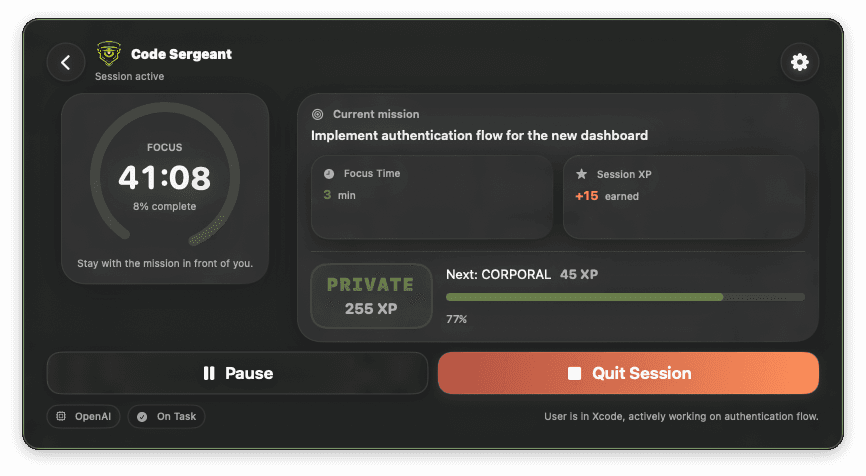 Active session view